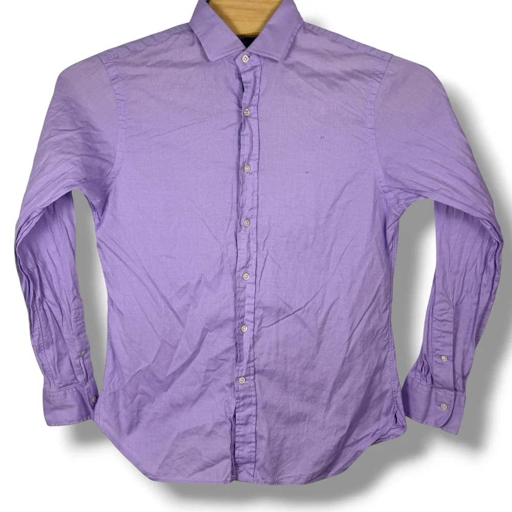 Polo Ralph Lauren Button Down Men 16 Large Slim Fit Purple Herringbone Poplin